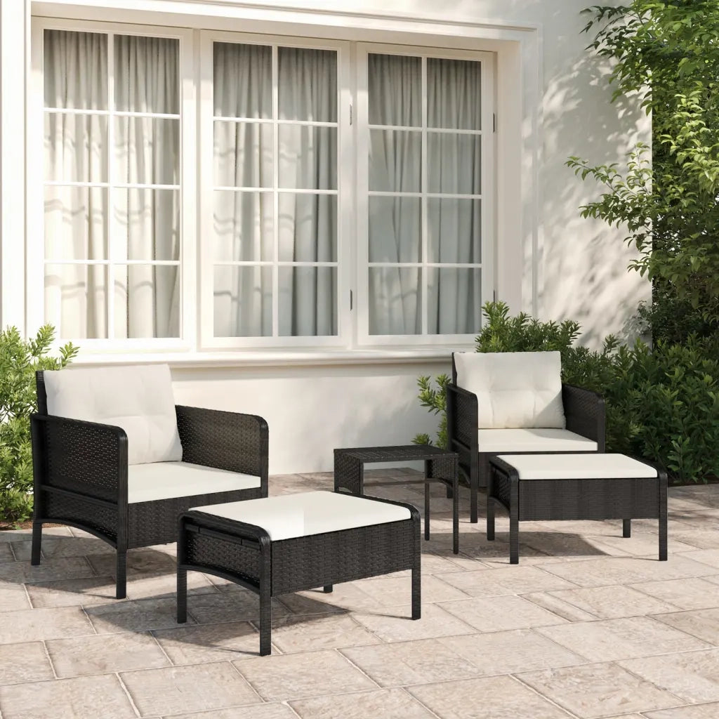 Set Divani da Giardino 5 pz | Set Salotto da Giardino con Cuscini Nero in Polyrattan