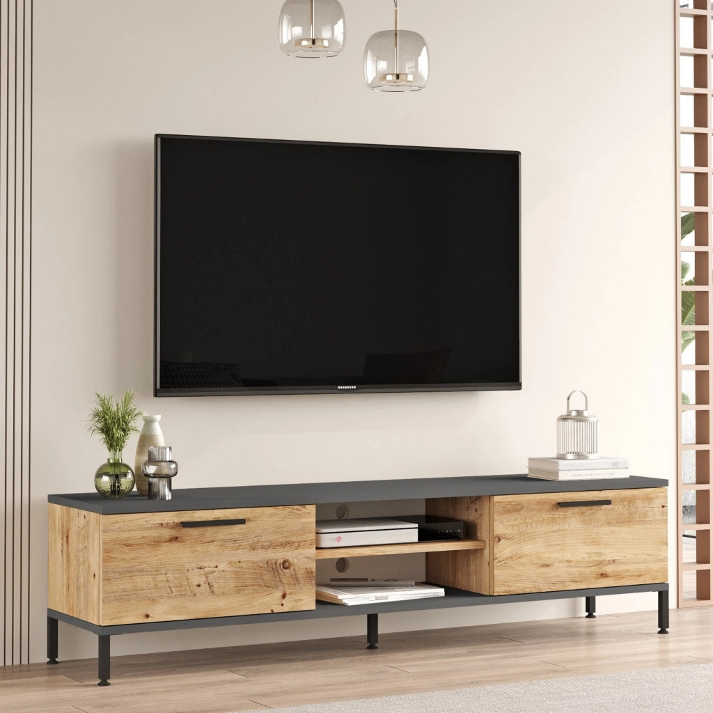Crissolo, Mobile Porta tv un Ripiano, 160x35x39h cm Marrone Rovere