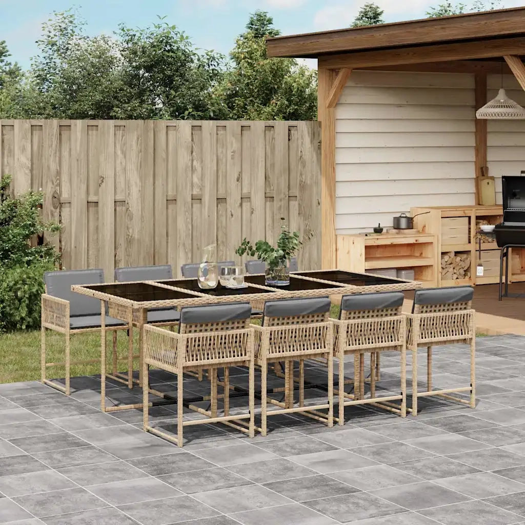 Set Pranzo da Giardino 9 pz con Cuscini Beige Misto Polyrattan