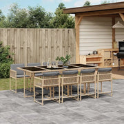 Set Pranzo da Giardino 9 pz con Cuscini Beige Misto Polyrattan