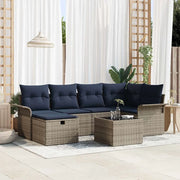 Set Divano da Giardino 7 pcs Grigio e Blu Navy polyrattan