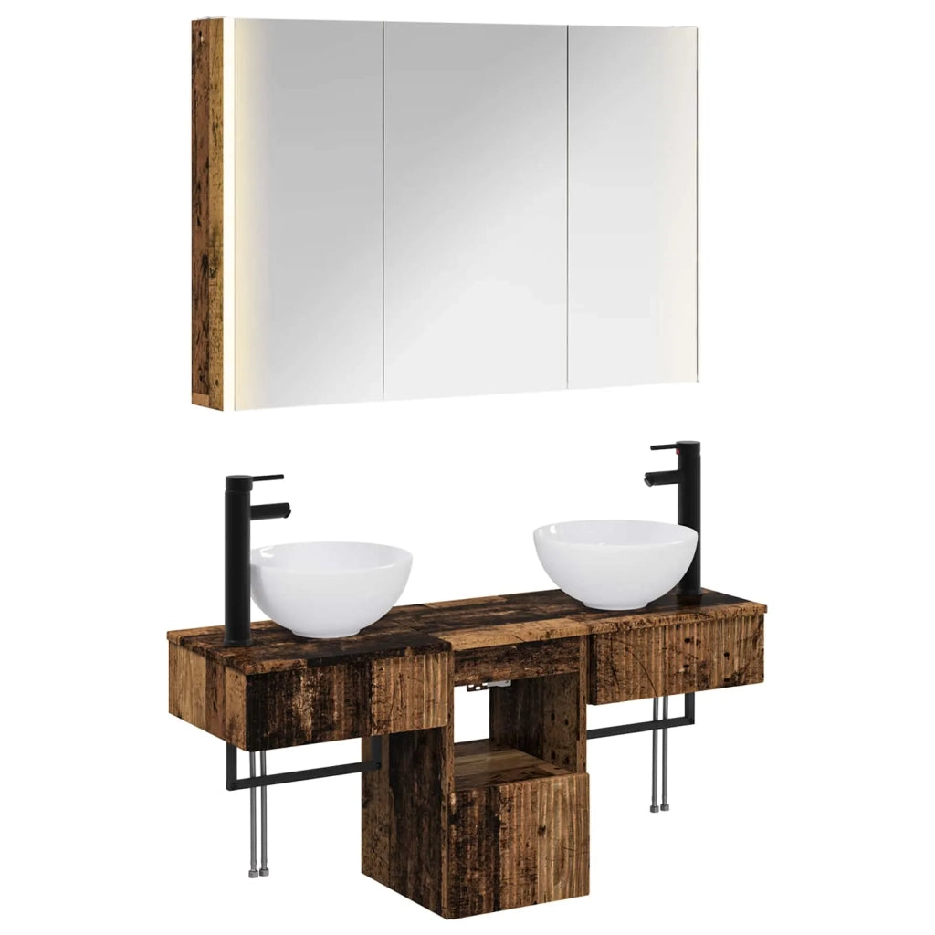 Set di Armadi da Bagno 4 pcs Legno antico 103,5 x 15,5 x 70 cm 3406269