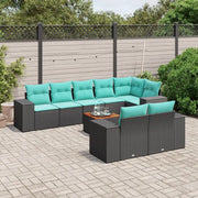 Set Divani da Giardino 9 pz con Cuscini Nero in Polyrattan 3225532