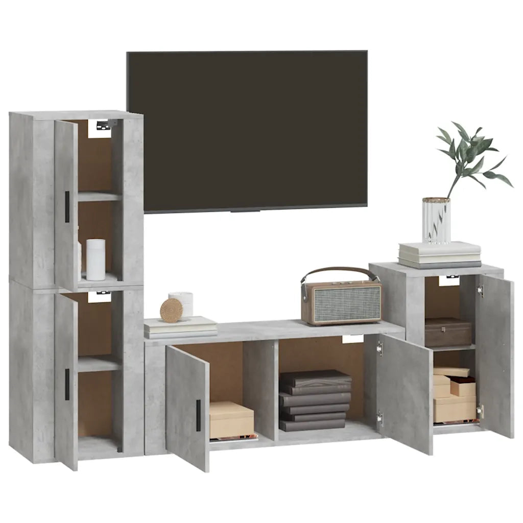 Set di Mobili Porta TV 4 pz Grigio Cemento in Legno Multistrato 3188602