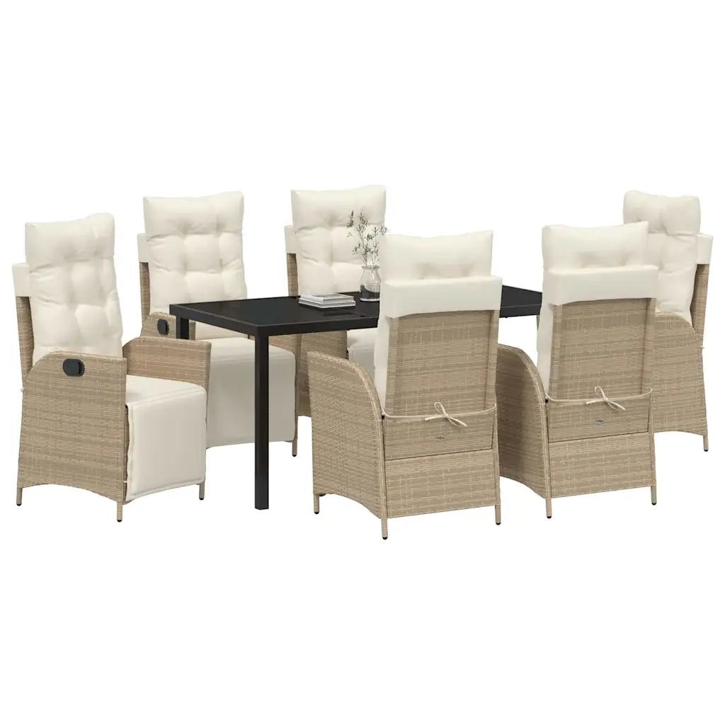 Set da Pranzo per Giardino con cuscino 7 pcs Beige polyrattan