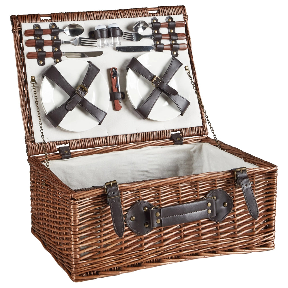 Cesto da picnic in vimini marrone per 4 persone con borsa termica stile semplice ed elegante