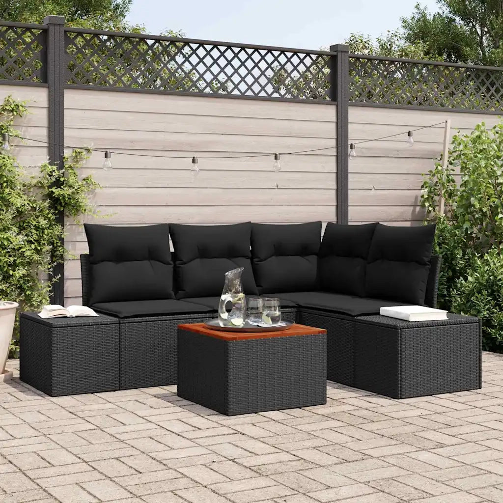 Set Divano da Giardino con archiviazione 5 pcs Nero polyrattan 3356623