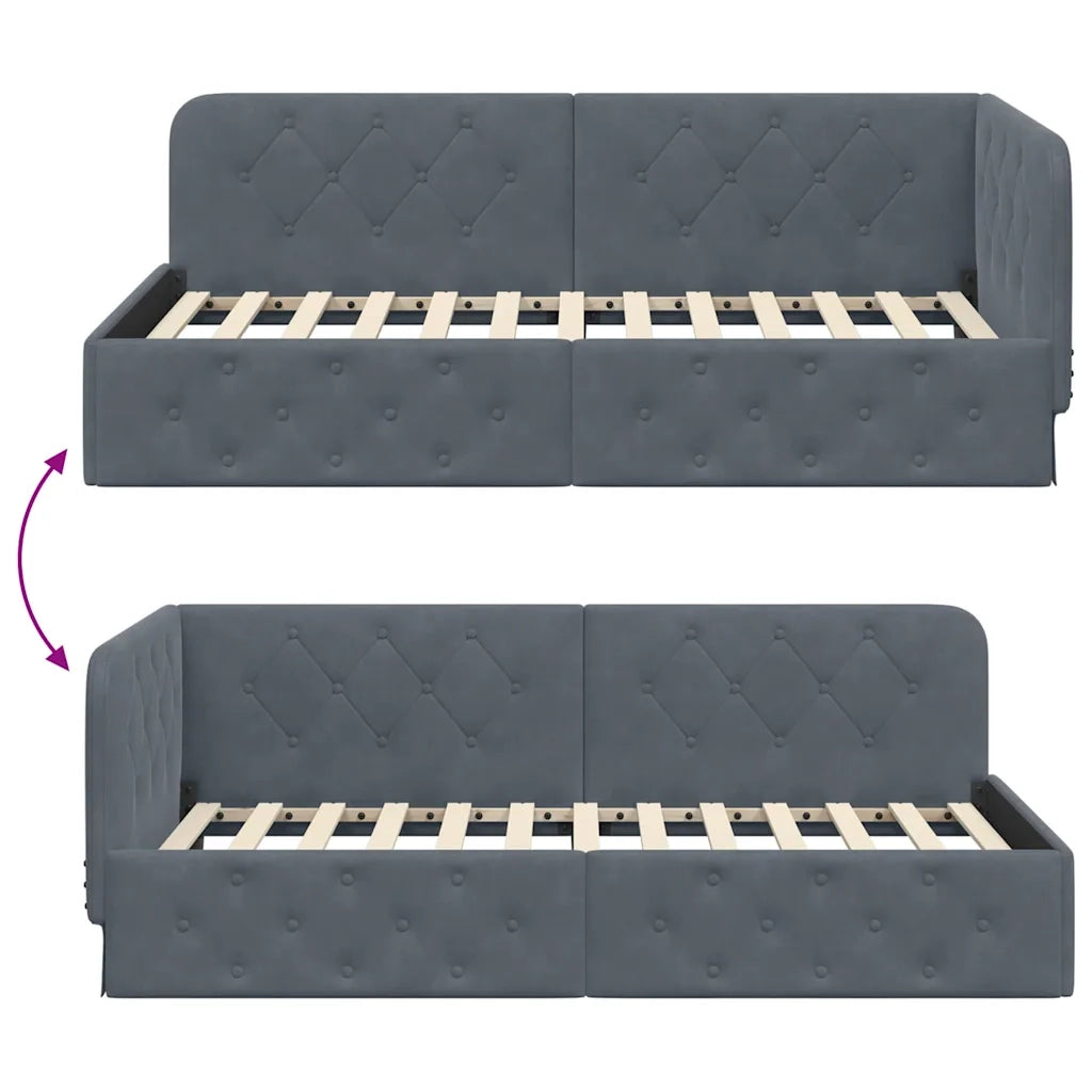 Cornice del letto ad angolo Grigio scuro 90 x 200 cm Velluto 42016534