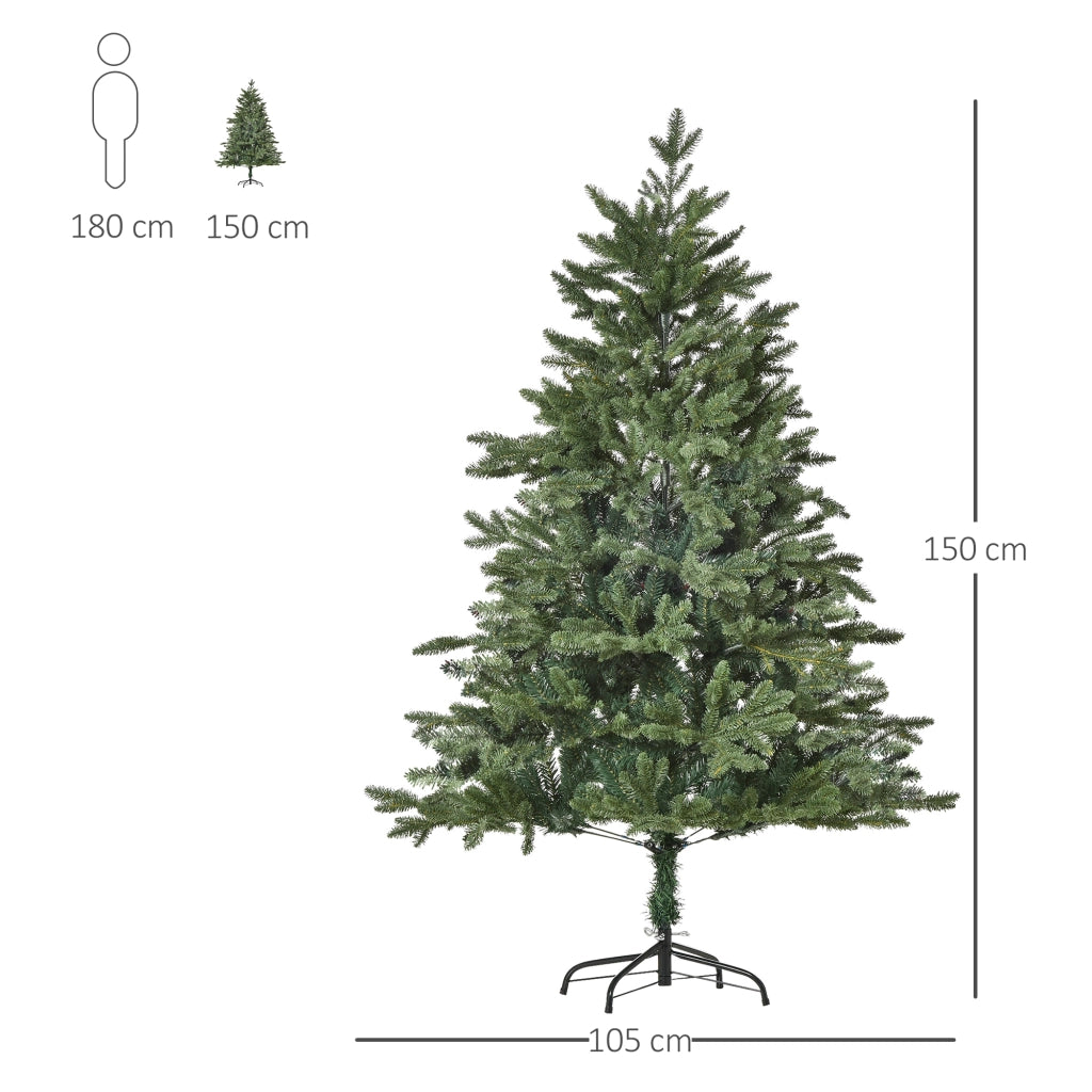 Albero di Natale artificiale 150 cm ¨C zephmum ¨C 444 punte, 3 forme foglie, ignifugo, con base metallica
