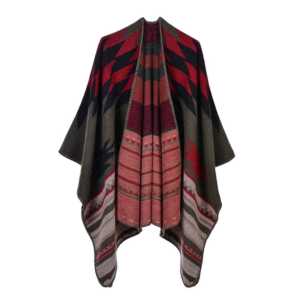 Sciarpa/stola da donna autunno/inverno, versatile, due in uno: calda mantella in cashmere double-face per viaggi e campeggio.