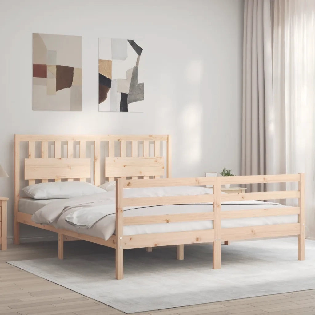 Giroletto con Testiera-Struttura Letto con testiera King Size in Legno Massello 378608