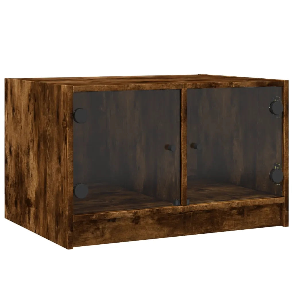 Tavolino da salotto | Tavolino da caff¨¨ | Tavolino da Soggiorno con Ante in Vetro Rovere Fumo 68x50x42 cm