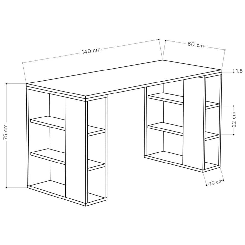 Scrivania Tavolo con Gambe Libreria 140x60x75 cm 6 Scomparti Laterali in Legno Bianco