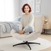 Poltrona imbottita girevole, rivestita in tessuto, con base in acciaio, Bianco crema