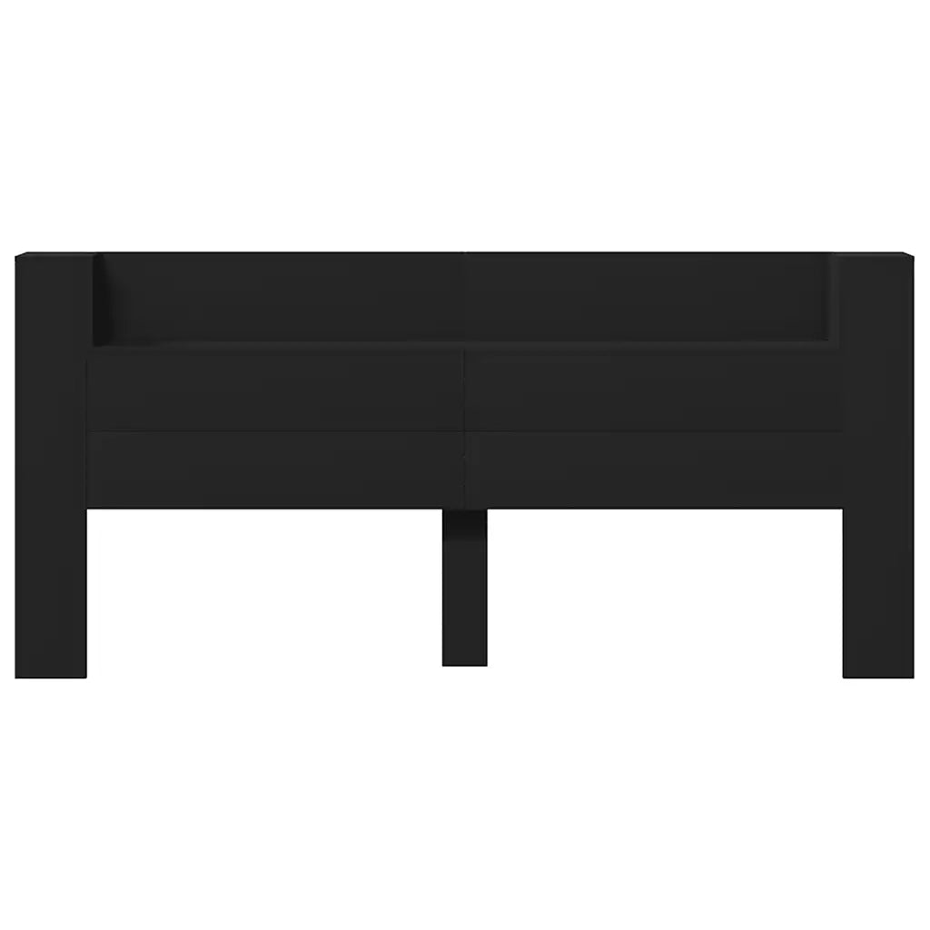 Testiera con Contenitore a LED-Testiera con Ripiani Nera 220x16,5x103,5 cm