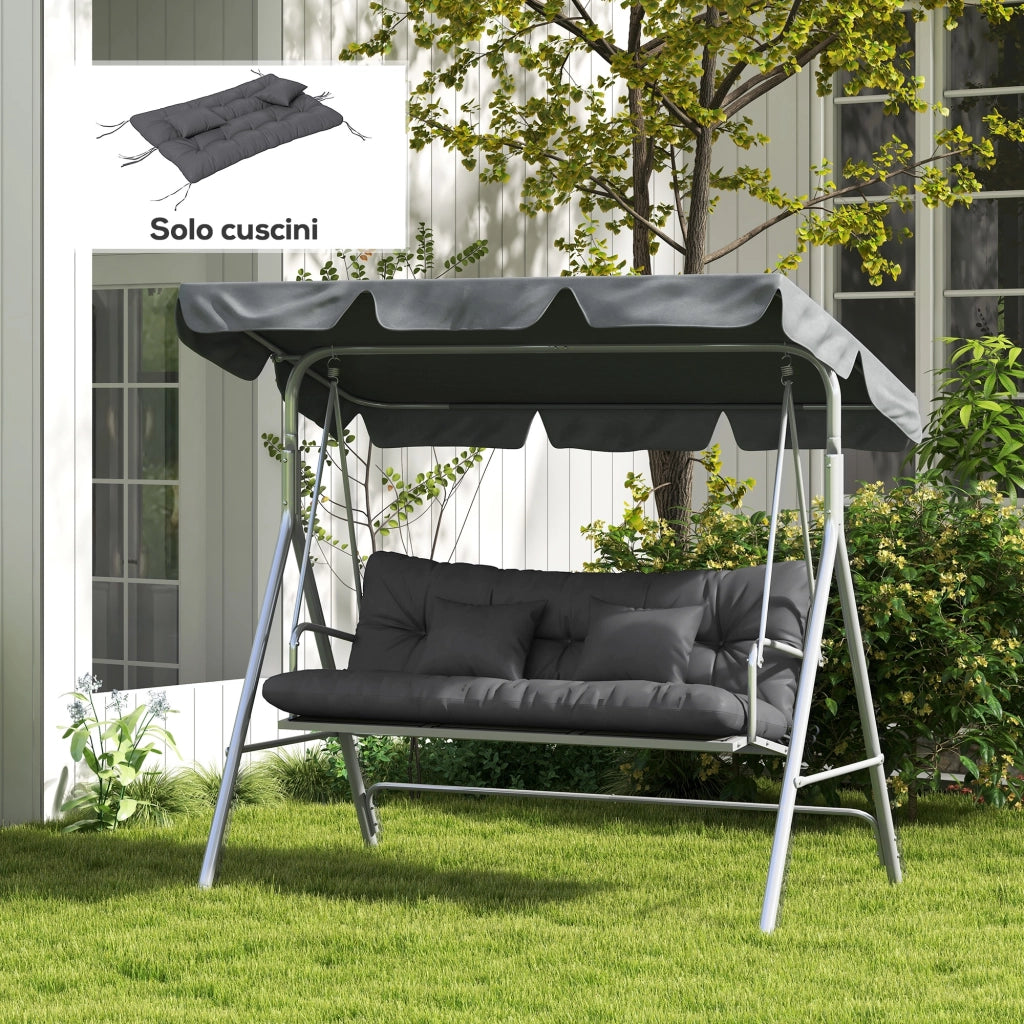 Set 4 Cuscini da Giardino per Schienale e Seduta con Imbottitura, in Poliestere, Grigio Carbone