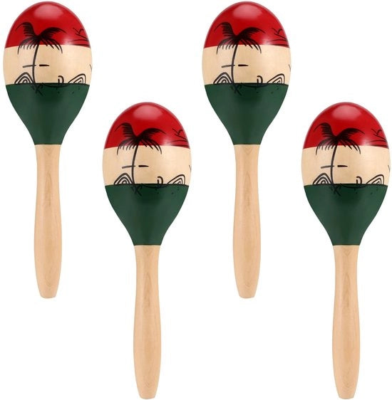 Maracas in legno - 4 pezzi - 24 x 6 cm - Shakers decorati - Suono chiaro - Finitura professionale