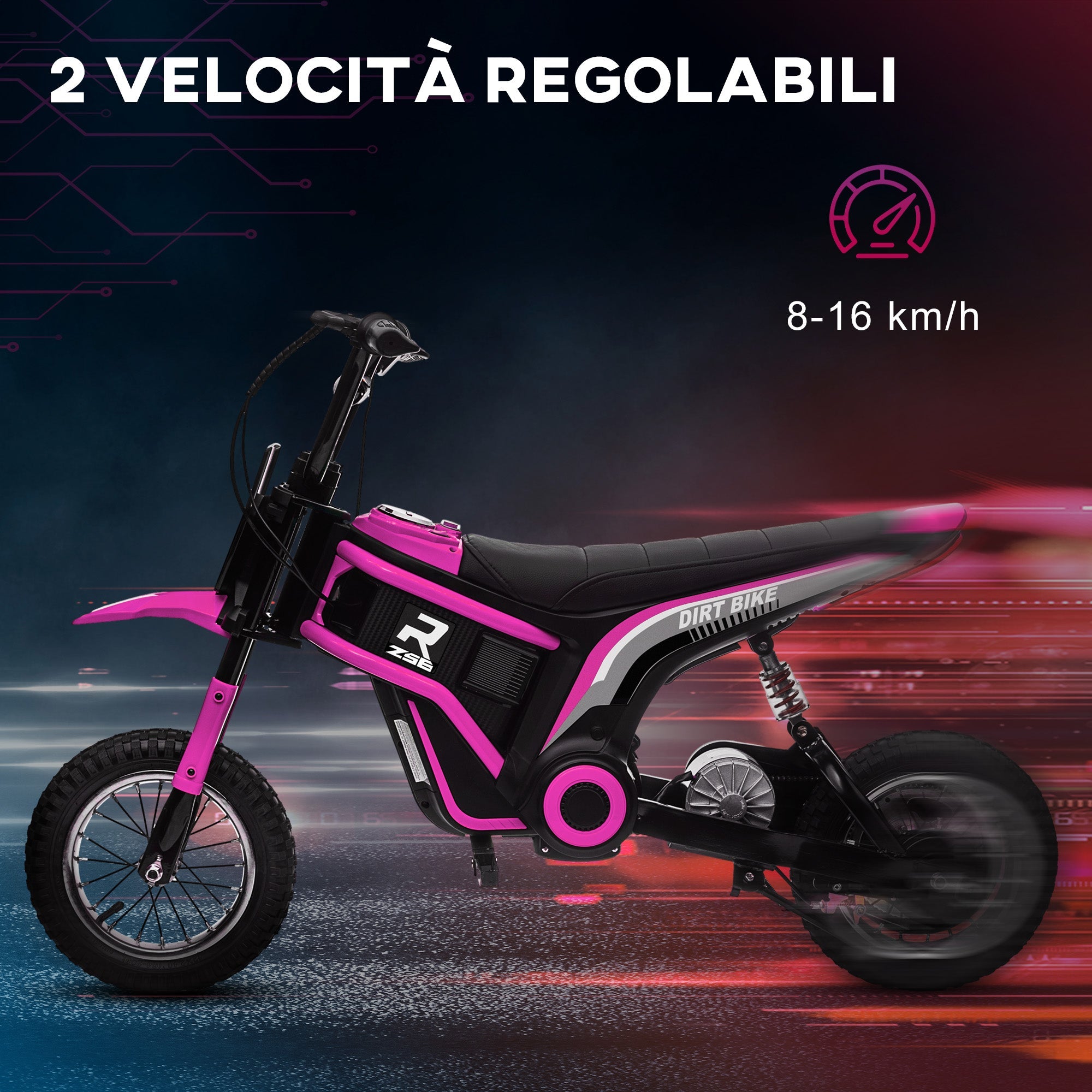 Moto Elettrica per Bambini con Acceleratore Manuale 2 Velocità 8-16km/h Rosa