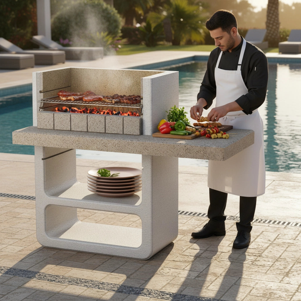 Barbecue agadir 125 x 64 x 110,5 cm in calcestruzzo griglia regolabile