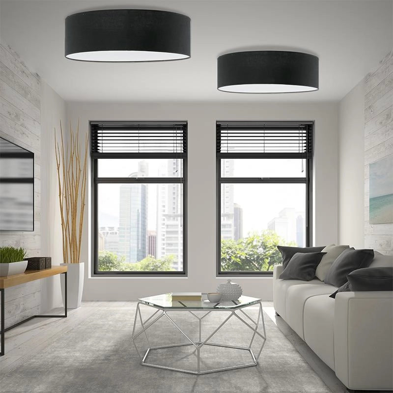 Plafoniera Lampex Iglo nera 50cm 3xE27 tessuto metallo