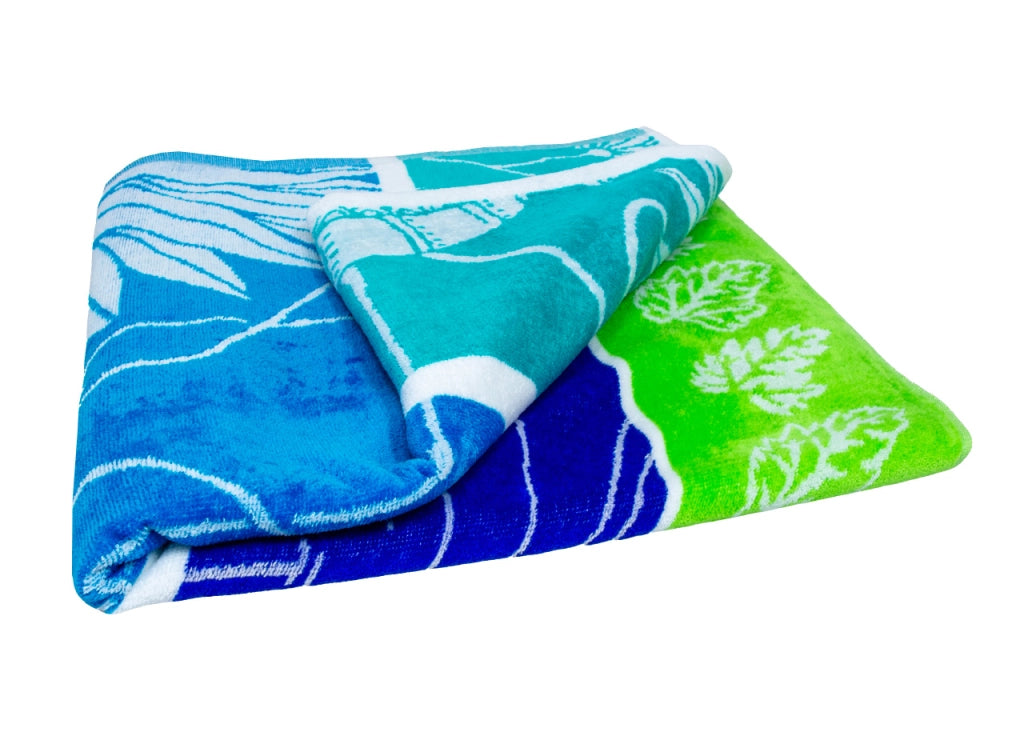 Telo Mare Jacquard Spugna Asciugamano Spiaggia Disegno Flamingo Family - Telo Mare - Verde