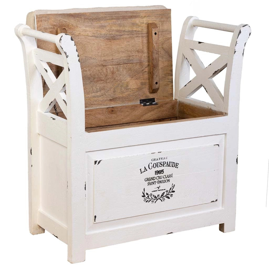 Sgabello in legno e metallo con cuscino bianco 72x33x73h