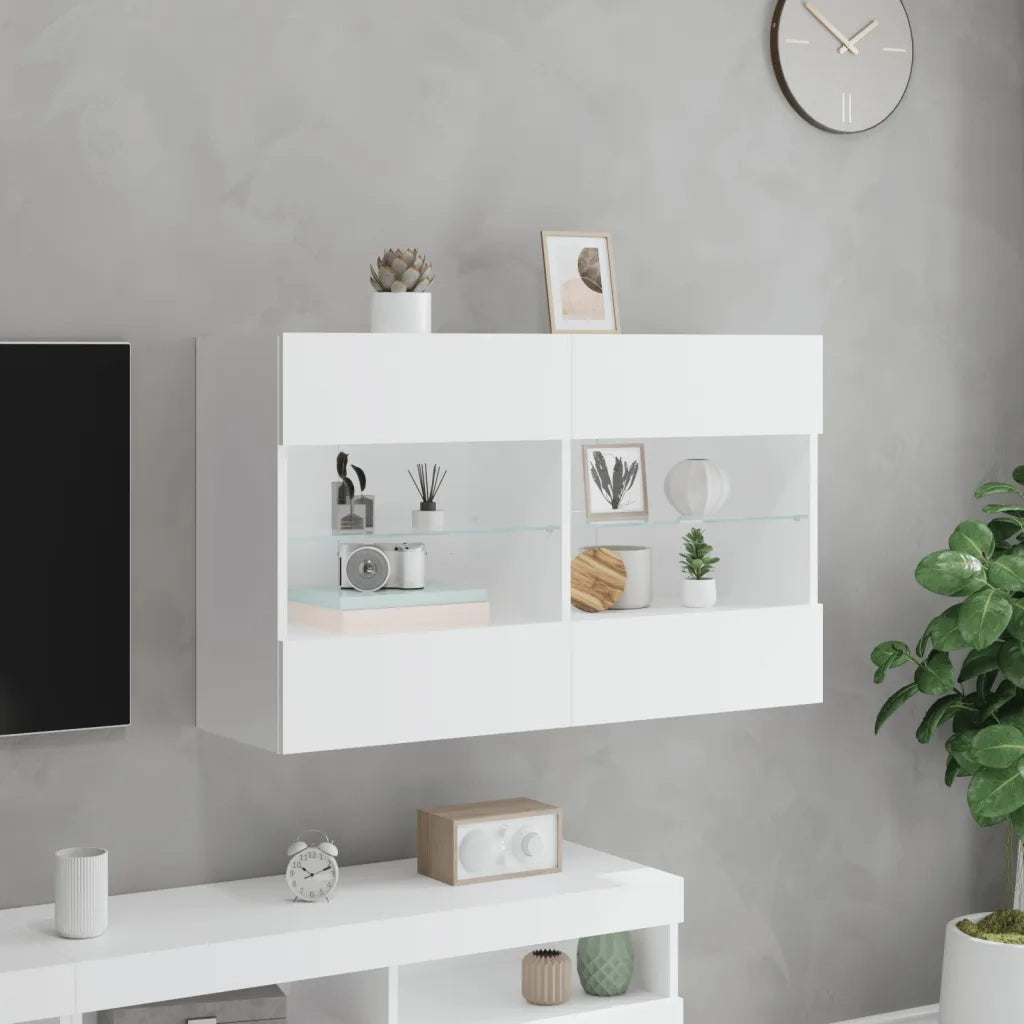 Mobile TV a Parete con Luci LED-Mobile TV a Muro Bianco 98,5x30x60,5 cm