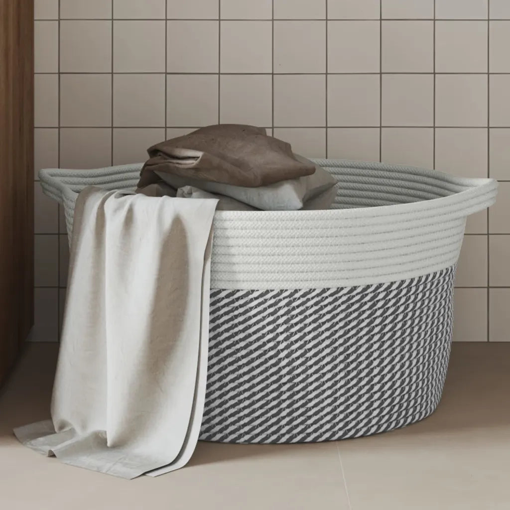 Cestino Portaoggetti Grigio e Bianco ?40x25 cm in Cotone CFW8109762