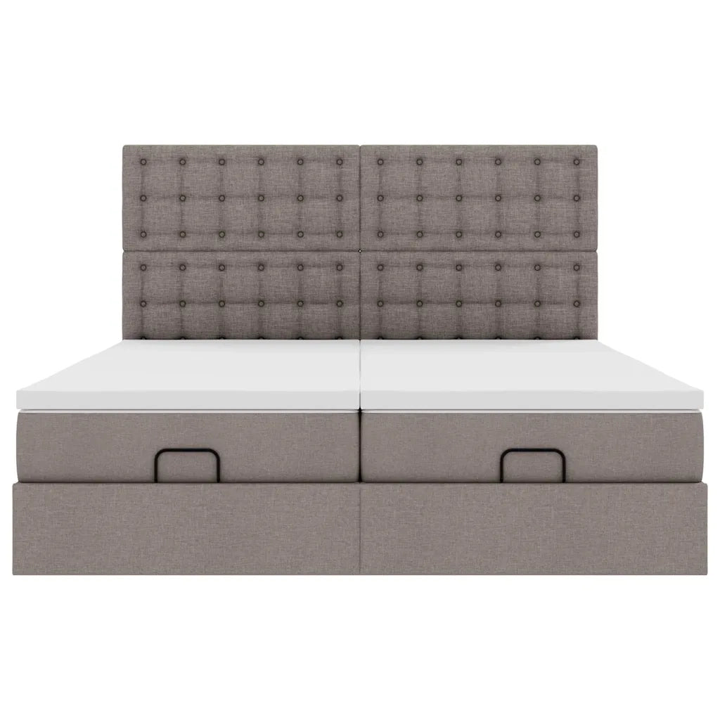 Struttura Letto Pouf con Materassi Tortora 200x200 cm Tessuto 3313745