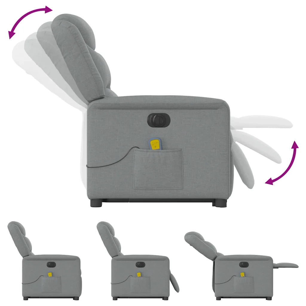 vidaXL Poltrona Alzapersona Massaggi Elettrica Grigio Chiaro Tessuto