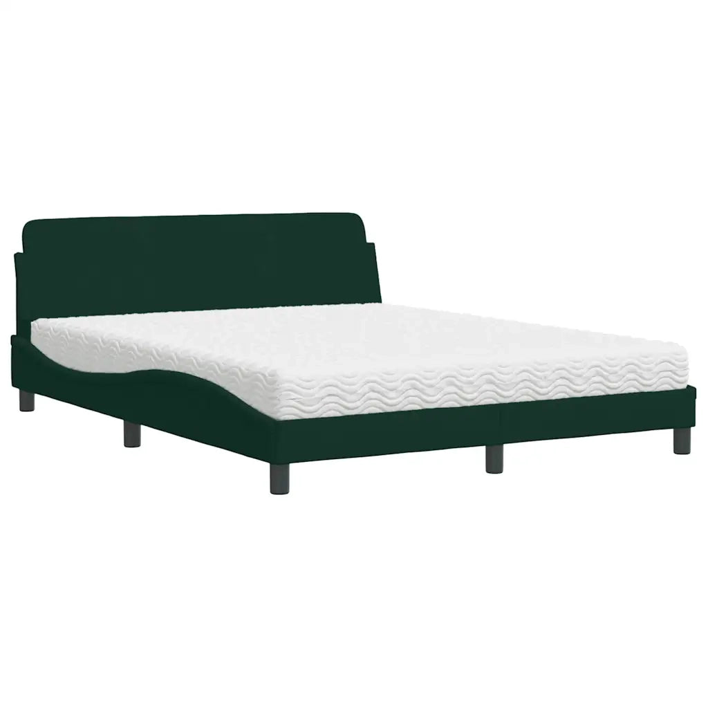 Letto con Materasso Dover Verde Scuro 160x200 cm in Velluto
