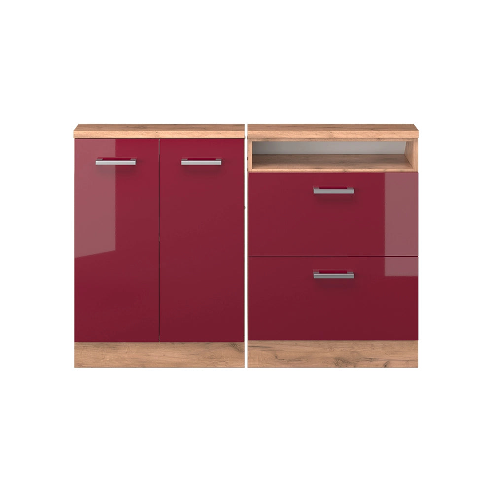 Set di mobili sottotetto Rion Rosso lucido/Rovere dorato Set di 2 Vicco