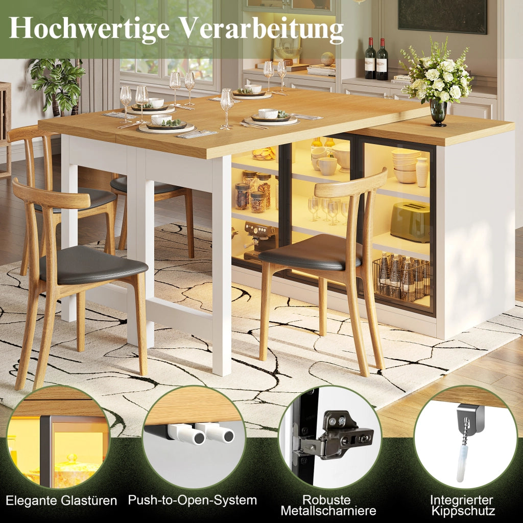 TAVOLO Allungabile Girevole 120-197x40x72 cm Bianco MDF e vetro