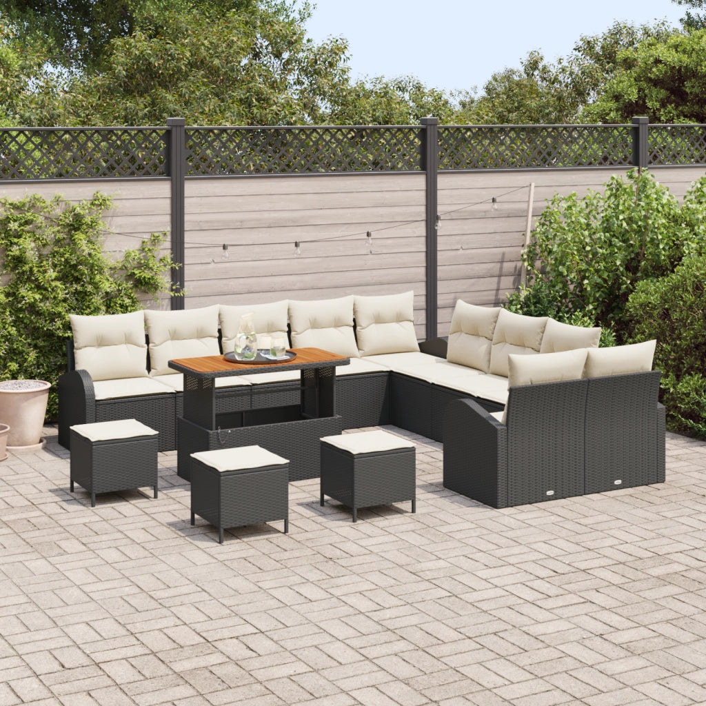 Set di Divani da Giardino  14 Pezzi con Cuscini in Rattan Polietilene Nero