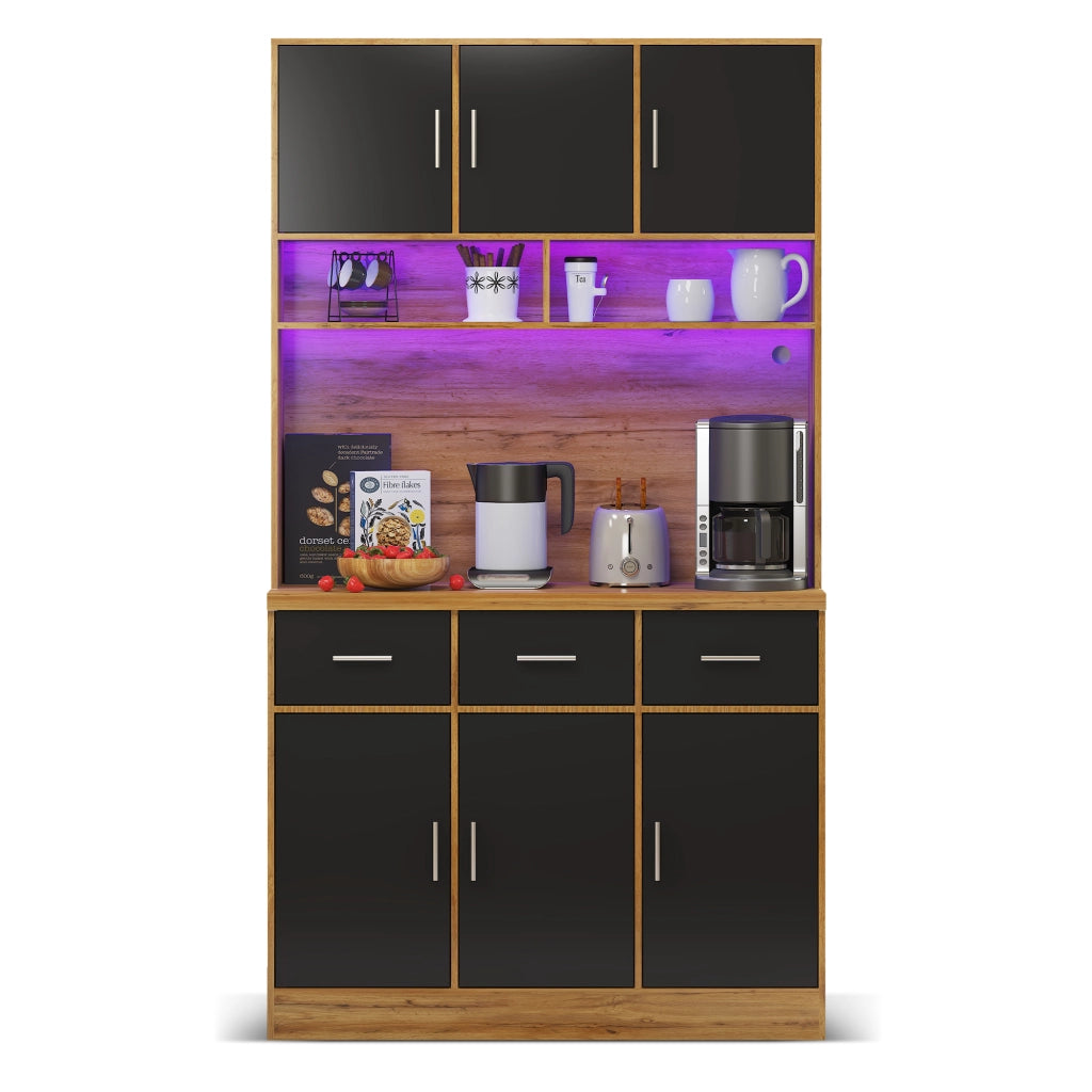 Mobile buffet cucina 100 x 40 x 180 cm con LED, prese USB, cassetti e ripiani regolabili
