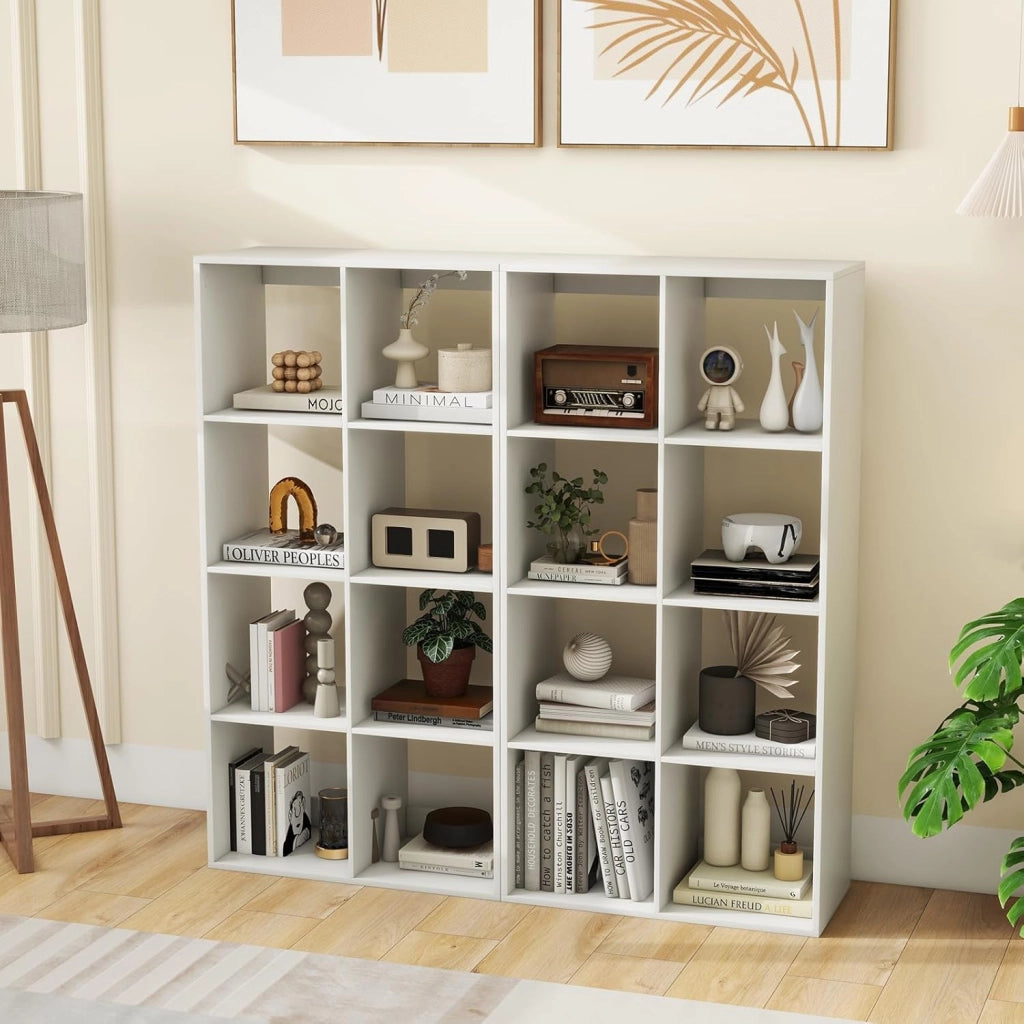 Libreria a 8 Cubi, Scaffale con Sbarra di Protezione Posteriore e Kit Anti-Ribaltamento, Organizer a 4 Livelli Autonomo con Ripiani per Soggiorno, Camera da Letto, Studio, 69,5 x 33 x 137 cm