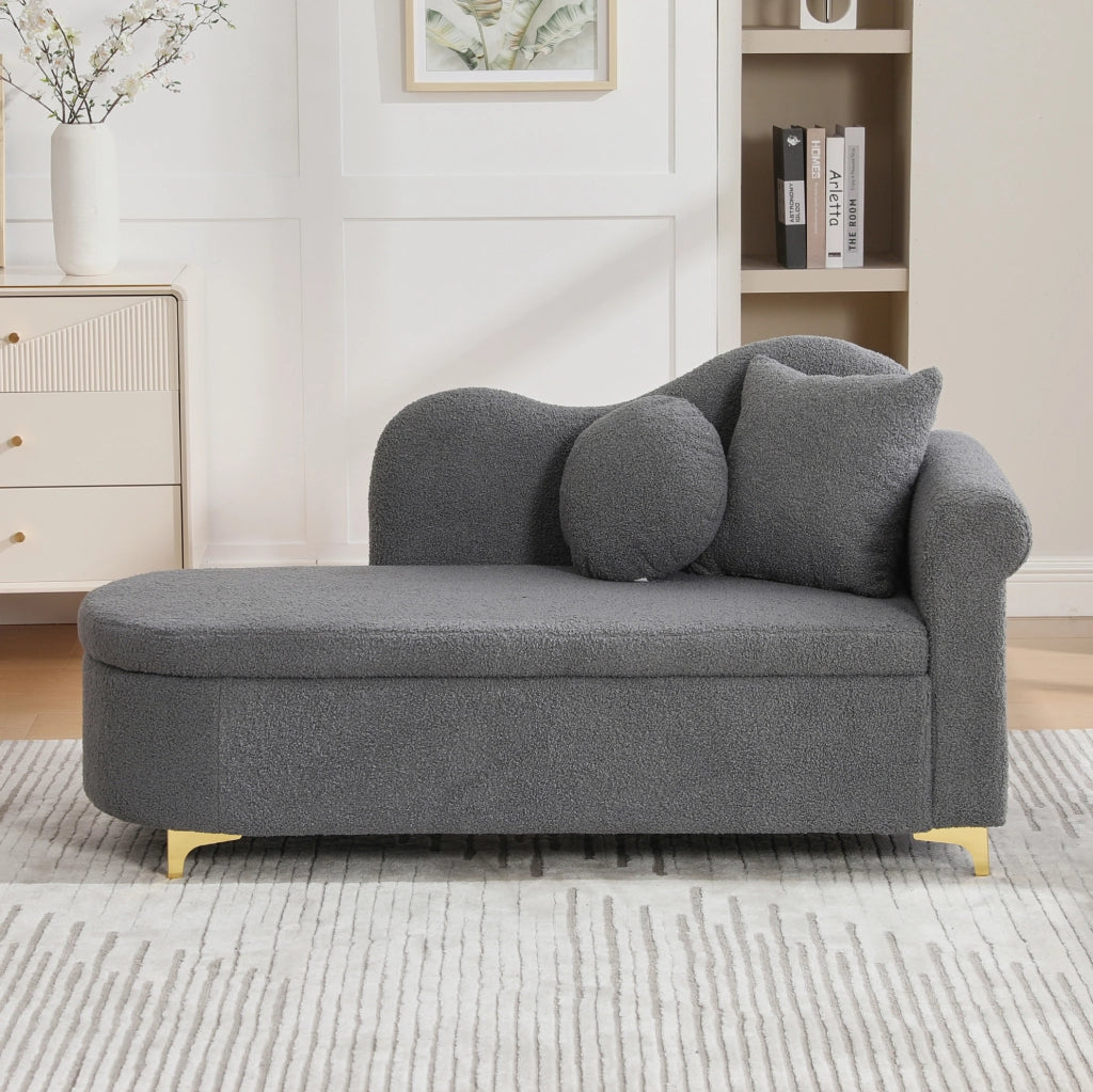 Dormeuse 134 x 64 x 70 cm grigia con contenitore, 2 cuscini, senza materasso