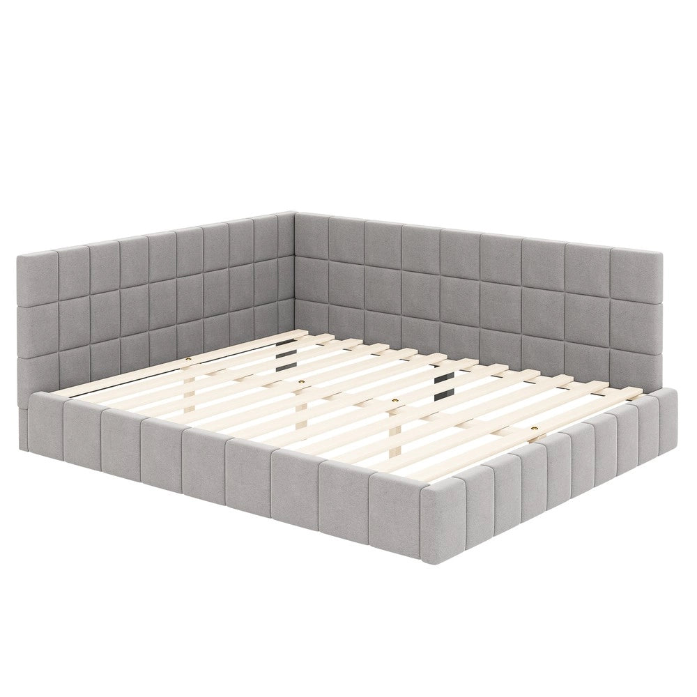 Letto Imbottito Matrimoniale con Rete a Doghe ¨C MINIMAL ¨C Velluto Grigio 160x200