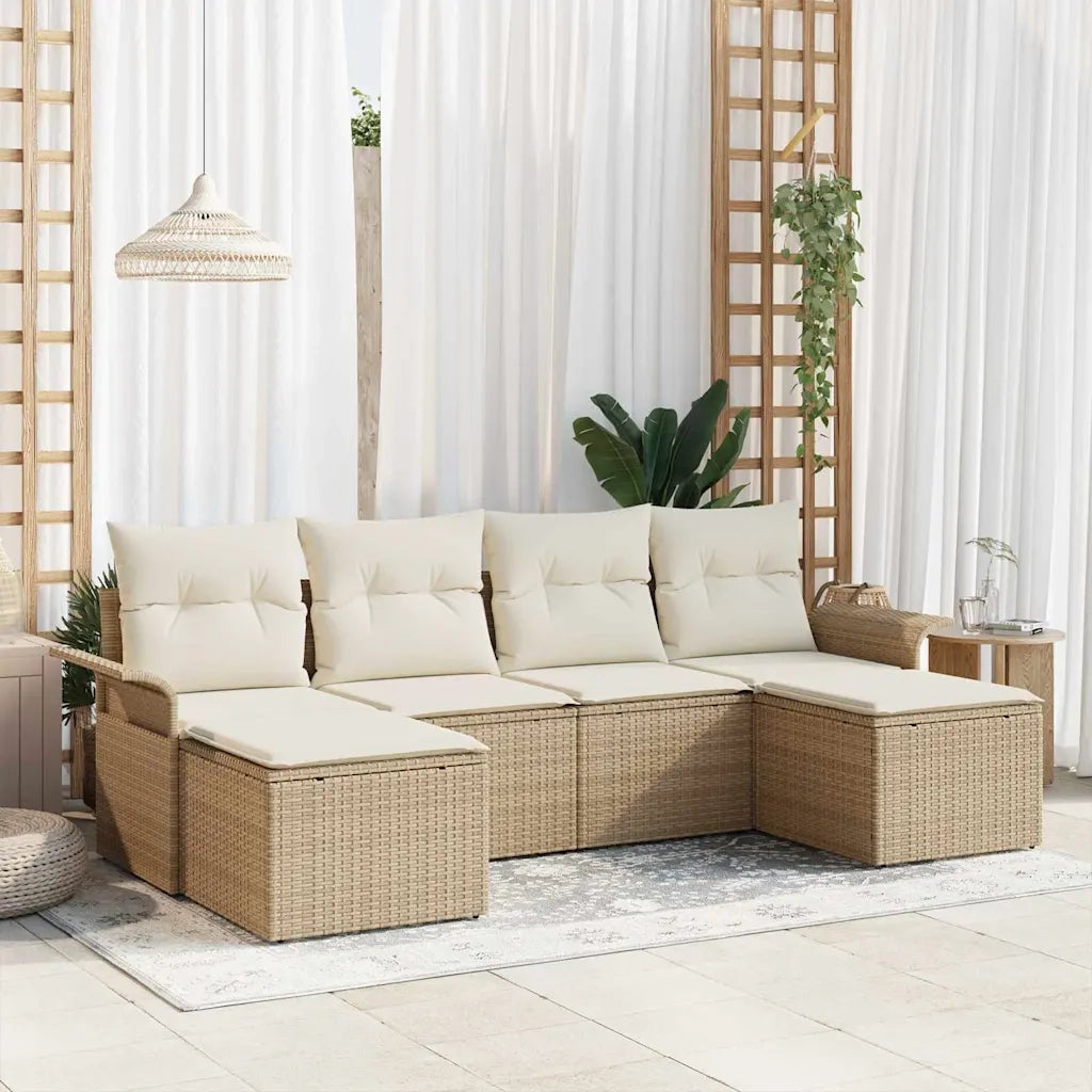 Set Divano da Giardino con cuscino 6 pcs Beige polyrattan 3345471