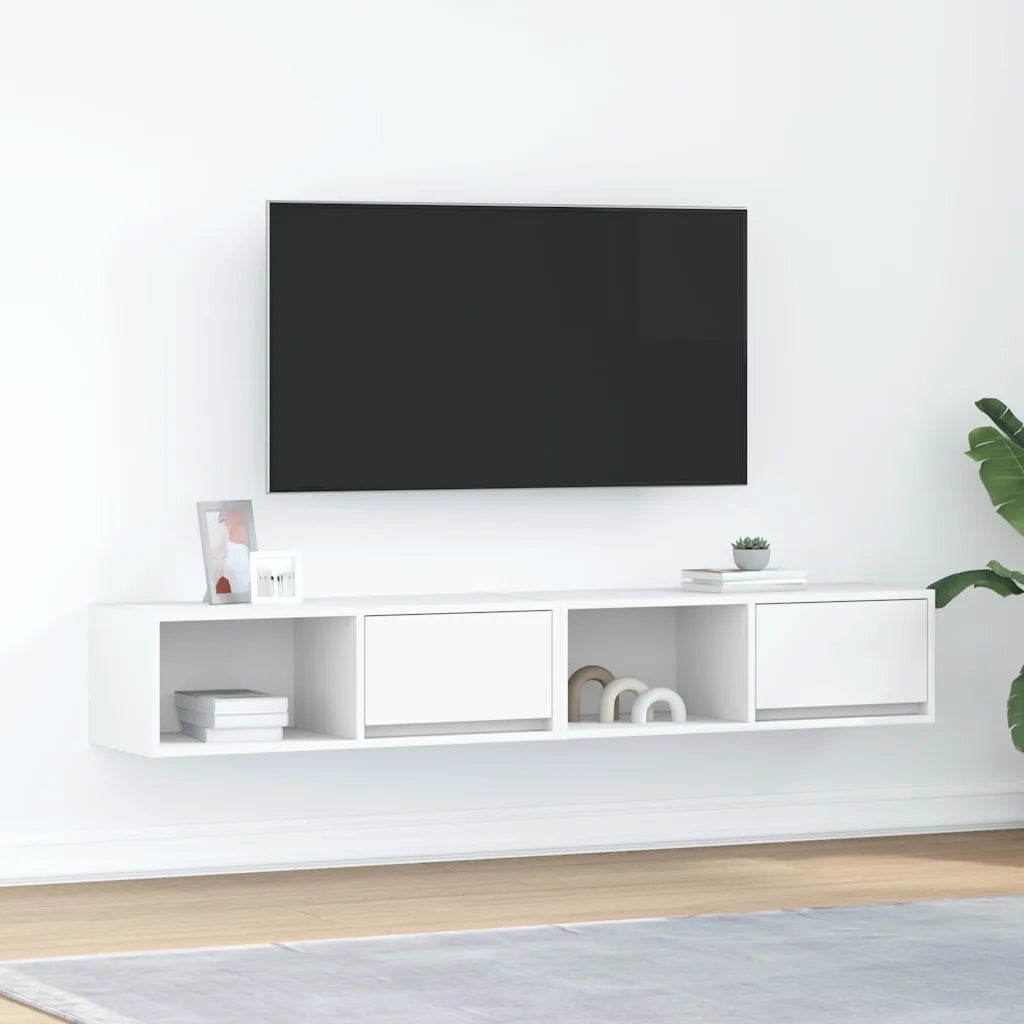 Mobili TV a Parete 2pz Bianchi 80x31x25,5 cm Legno Multistrato 861455