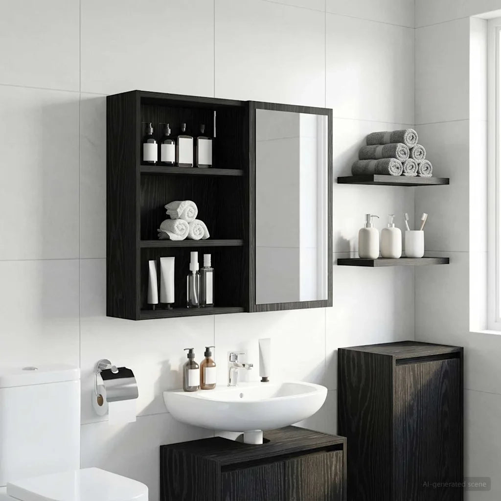 Armadio da bagno a muro Rovere Nero 40 x 16 x 62,5 cm 889368
