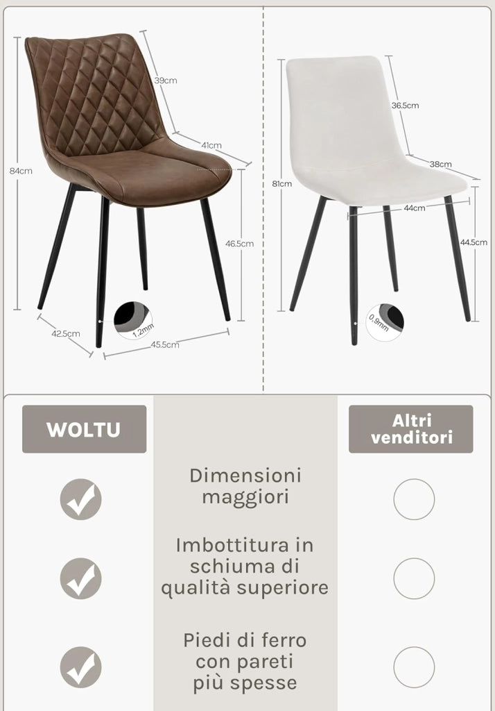 set di 2 sedie cucina moderne sedie imbottite Adatte per Sala da Pranzo, Soggiorno, Camera da Letto Estetica in Ecopelle Marrone Metallo BH210br-2