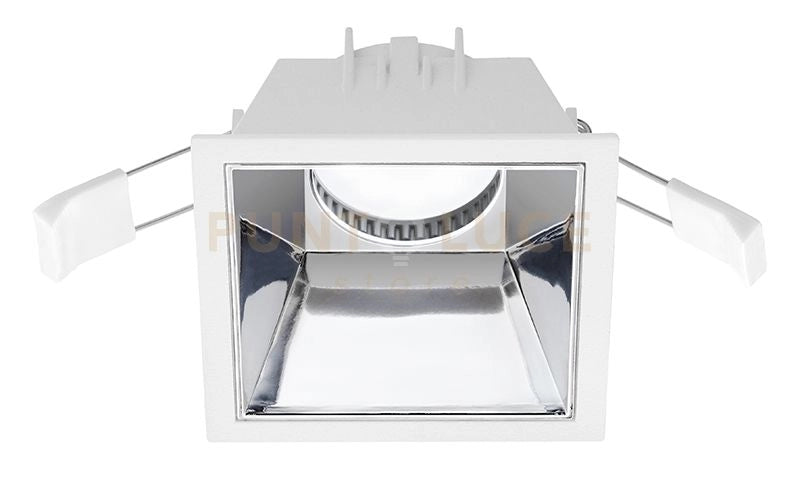 GFA624- FARETTO DA INCASSO BIANCO OPACO E CROMO 1 LUCE ATTACCO GU10 QUADRATO 9CM