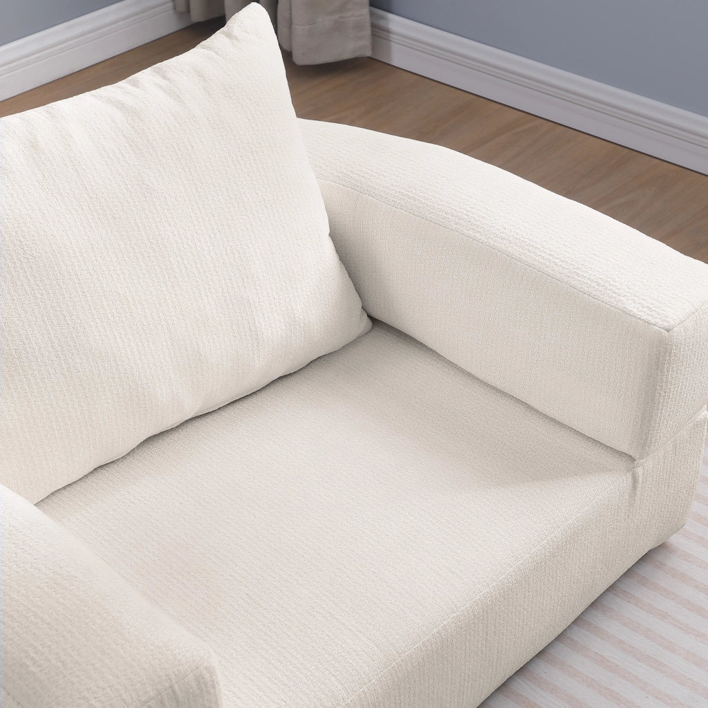 Canapé modulaire componibile con seduta ampia e struttura reversibile in chenille beige per soggiorno moderno