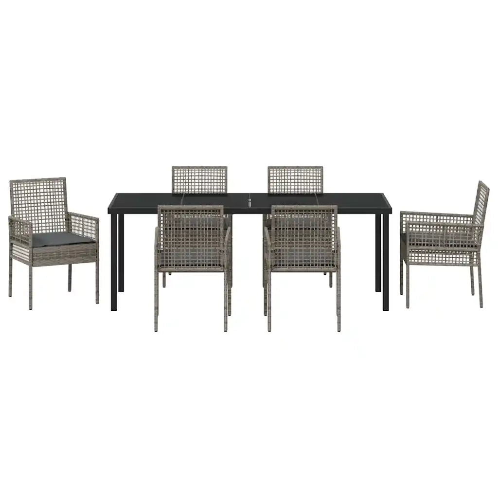 Set da Pranzo per Giardino con cuscino 7 pcs Grigio polyrattan 3379882