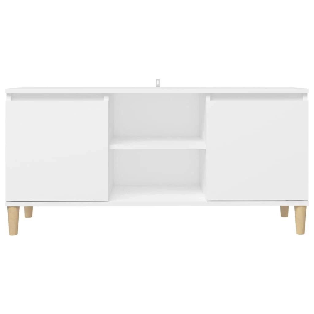 Mobile porta TV multimediale scaffale porta TV credenza mobile porta TV per sala da pranzo soggiorno camera da letto con gambe in legno massello 103,5 x 35 x 50 cm bianco 02_0026843