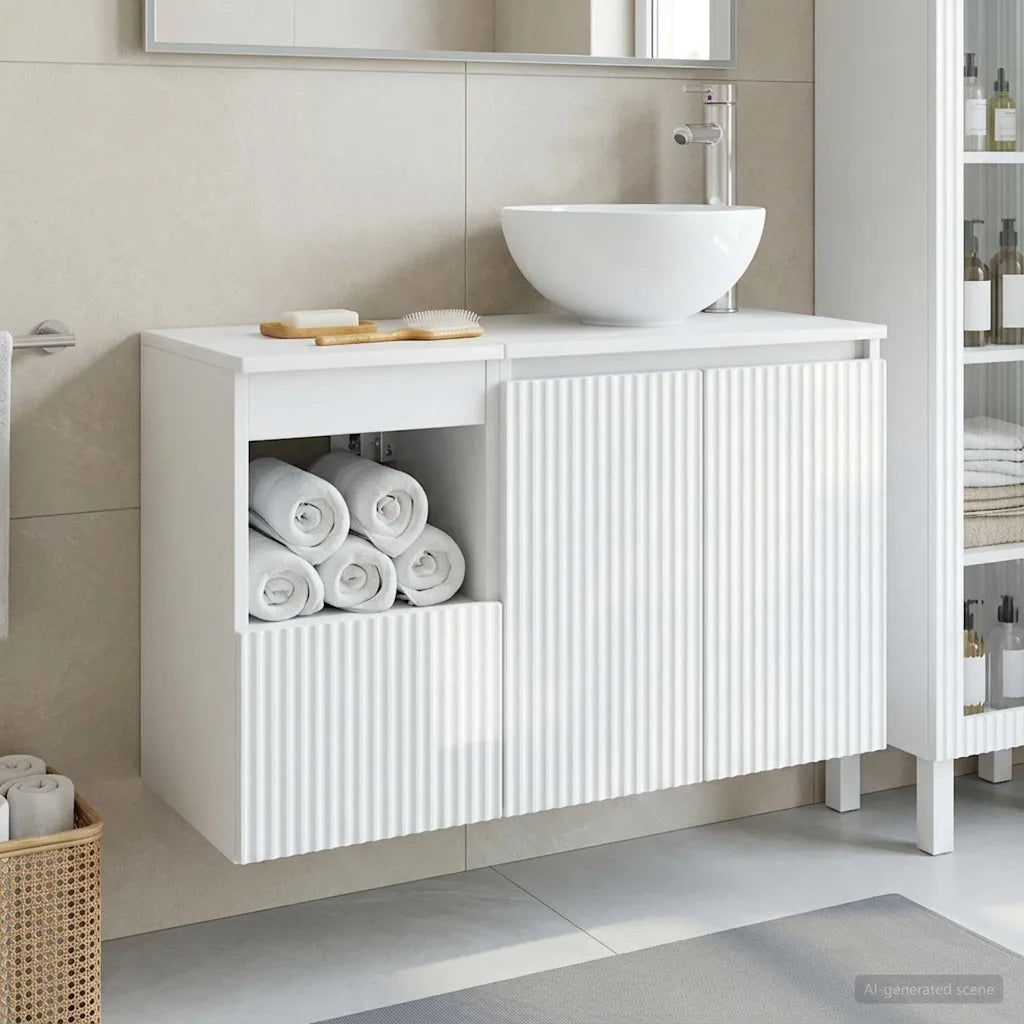 Set di mobili per il bagno 2 pz Bianco Lucido 3404038