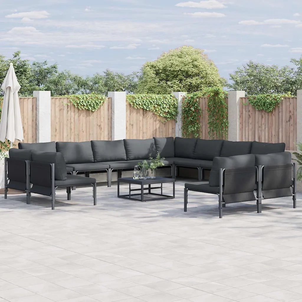 Set Divano da Giardino con cuscino 12 pcs Nero Acciaio 3379030