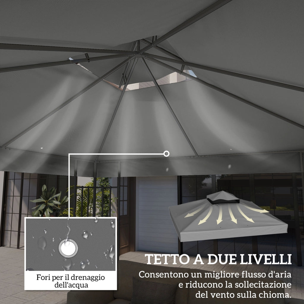 Telo per Gazebo da Giardino 3x3m UPF30+ a 2 Livelli in Poliestere Grigio Scuro