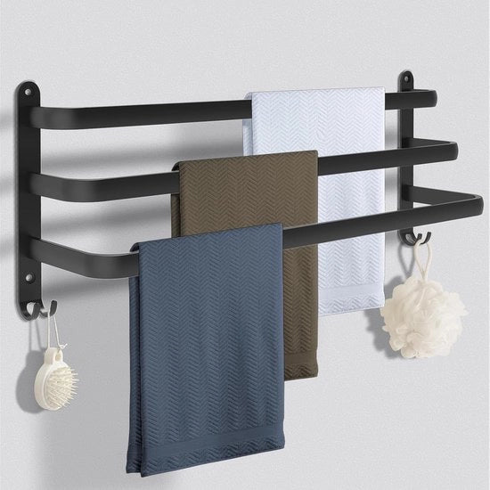 Supporto asciugamano nero - fissaggio a parete - 70 cm - alluminio